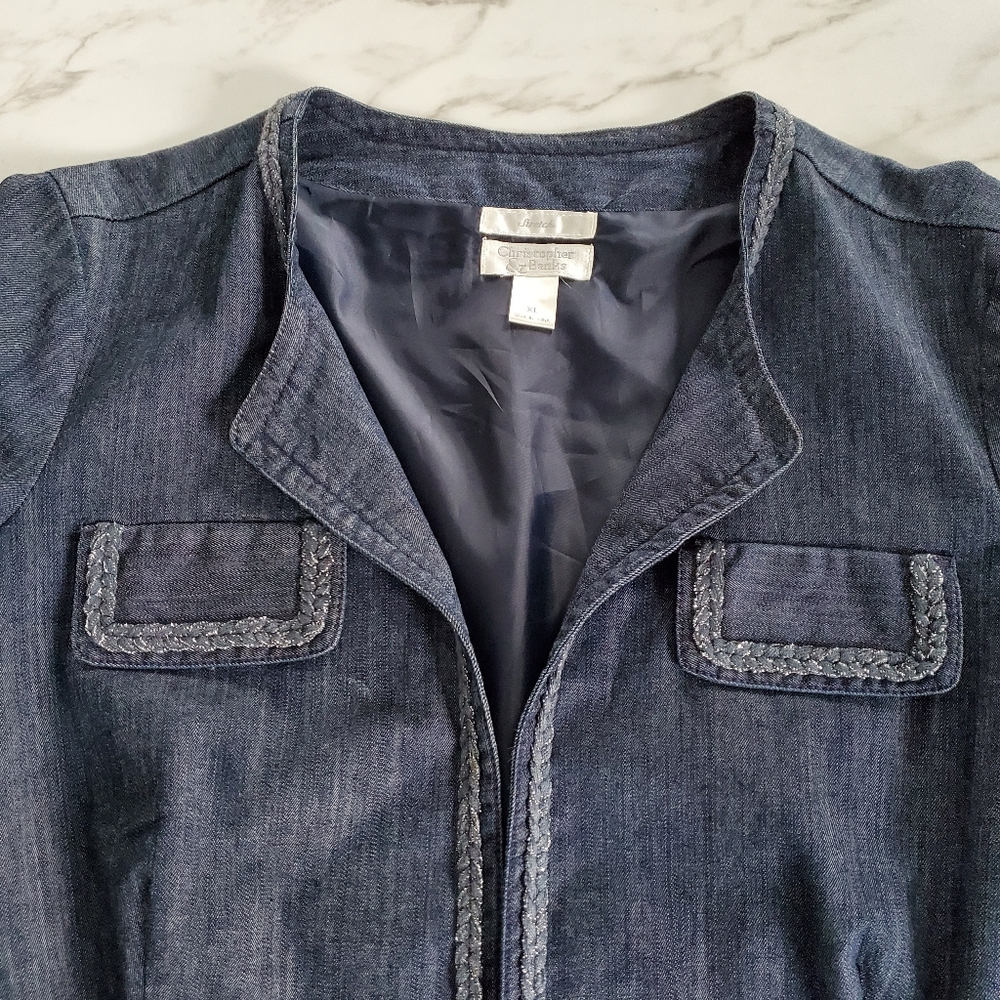 Christopher & Banks Women's XL Open Front Denim Blazer Jacket XL Business Casual - Picture 12 of 16